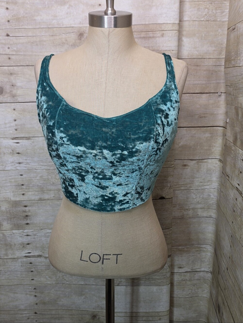 PINK Victoria's Secret Teal Crushed Velvet Scoop Crop Top